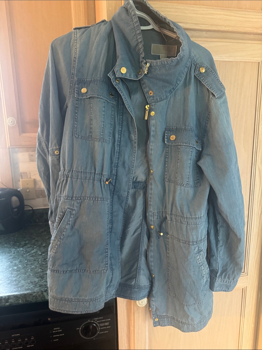 MICHAEL Michael Kors Denim-Blue Utility Jacket with Gold Hardware